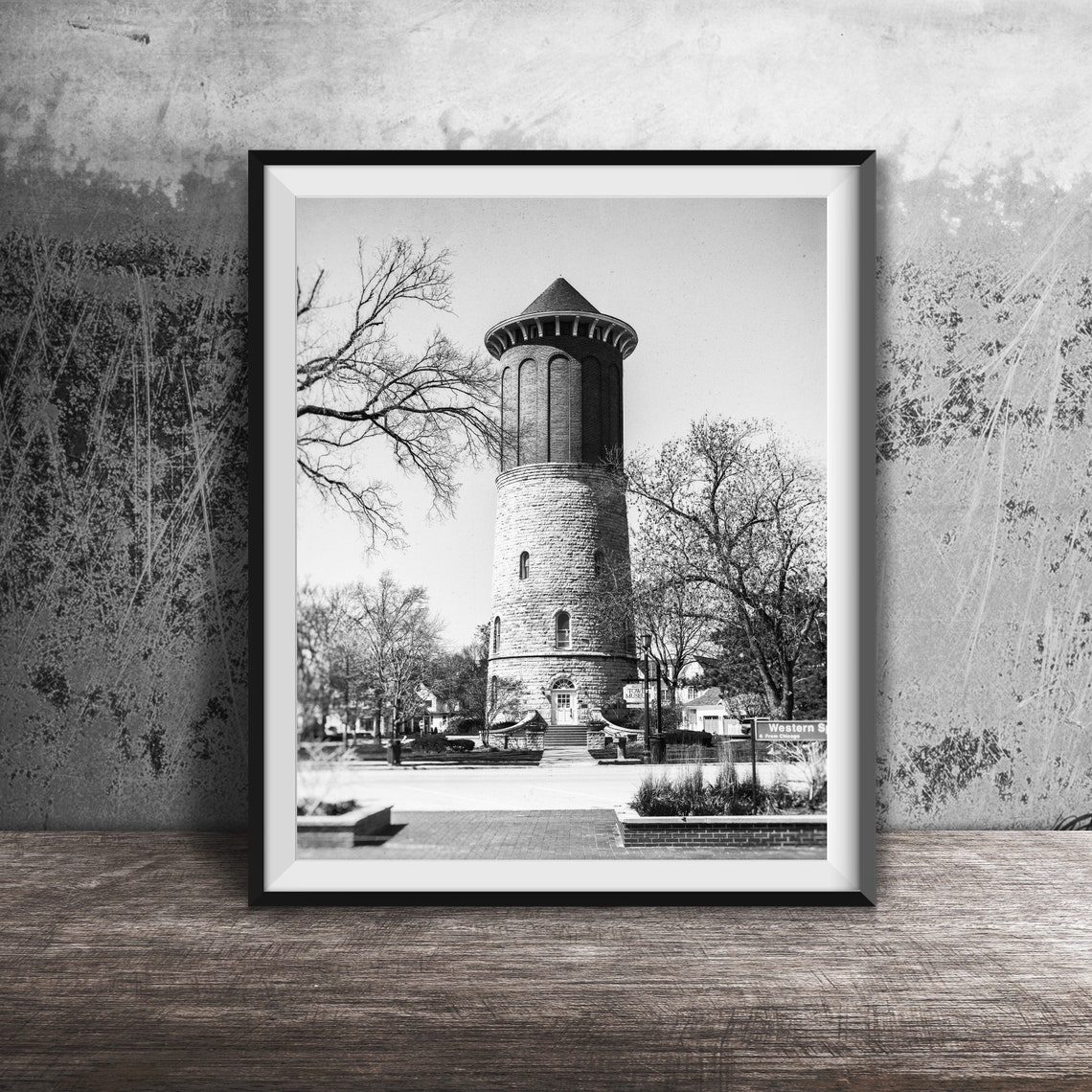 Historic Western Springs Illinois Stone Water Tower Landmark Poster - Image 2