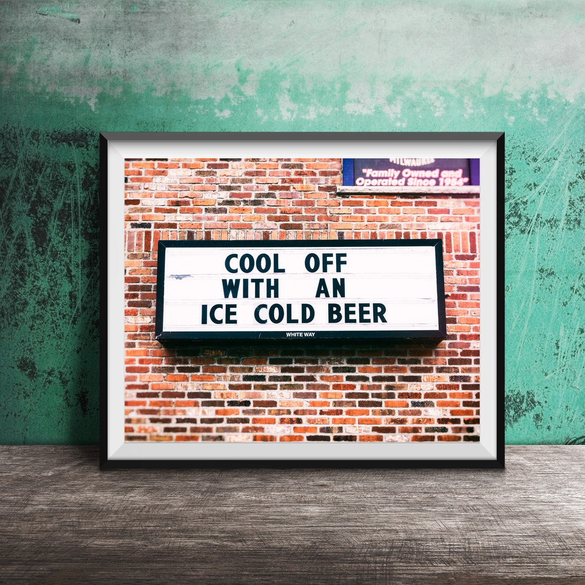 Cool Off With an Ice Cold Beer Brick Wall Marquee Bar Sign Poster