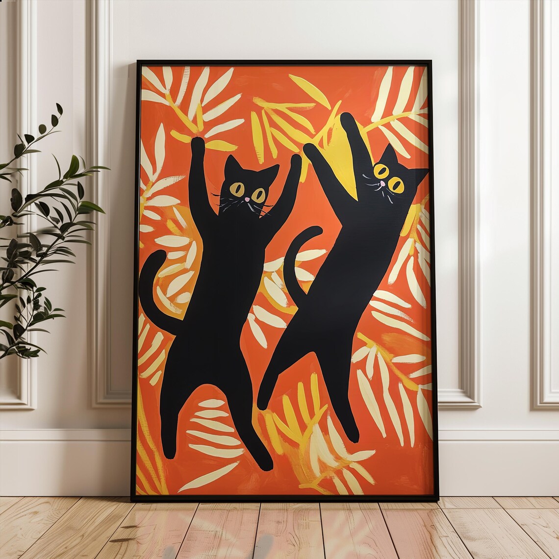 Black Cat Matisse-Inspired Art Print, Couple Gift