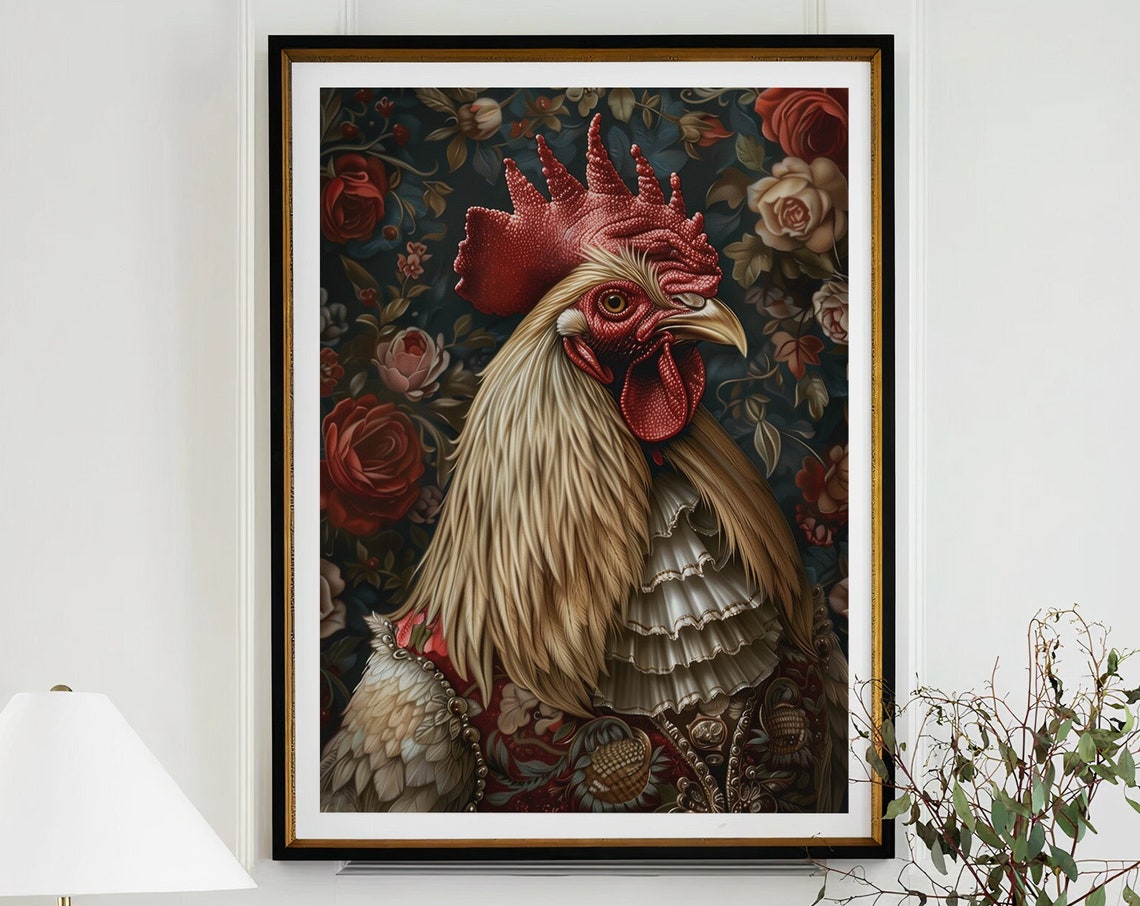Rooster Royal Portrait Ruff Collar Brocade Vest Bird Wall Art
