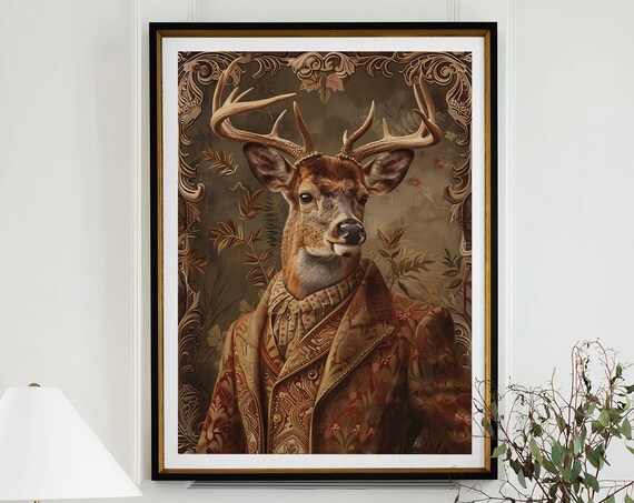 Stag Royal Renaissance Portrait Antlered Deer Brocade Jacket Wall Art