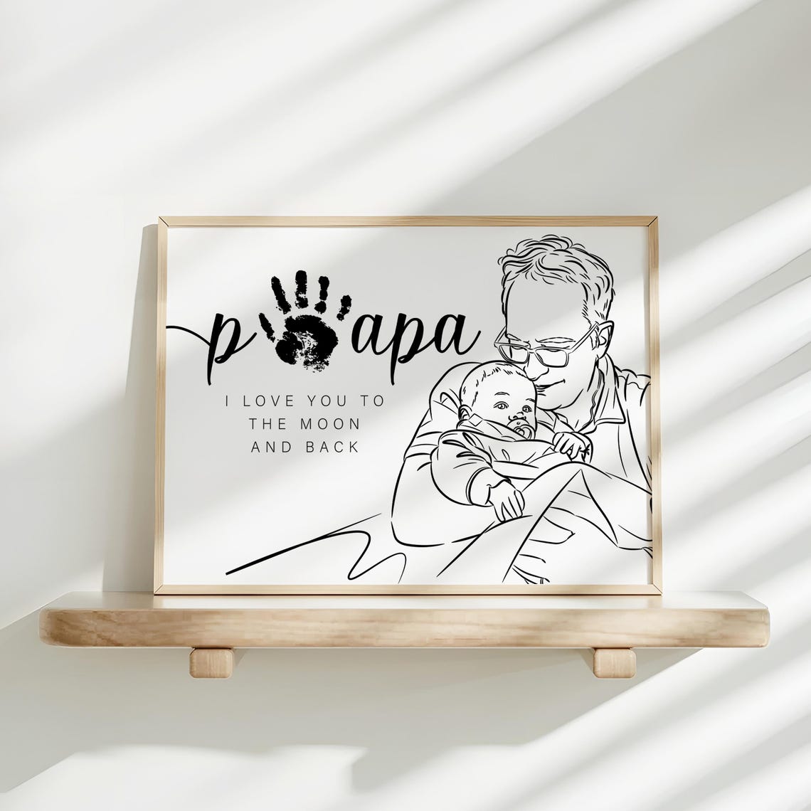 Personalized Papa Handprint Line Art Portrait With Quote Print