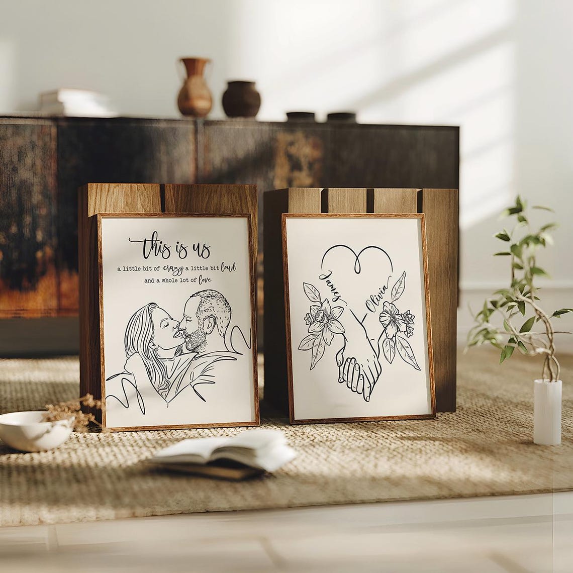 You Plus Me Equals Heart Holding Hands Couple Custom Line Art Poster - Image 2