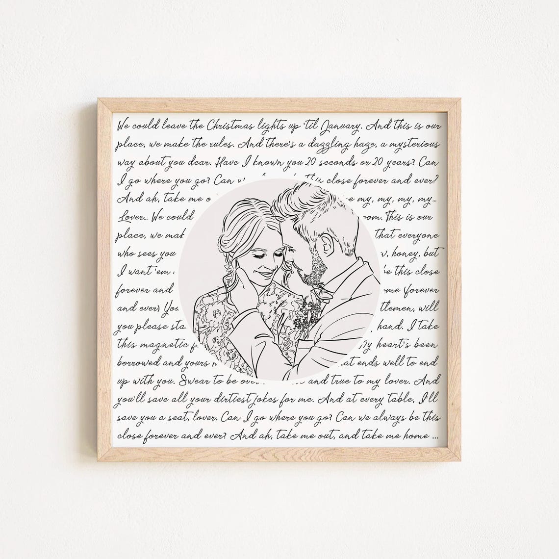 Custom Wedding Portrait Personalized Song Lyric Line Art Modern Anniversary Keepsake Minimalist Gift For Couples Birthday Grandparents