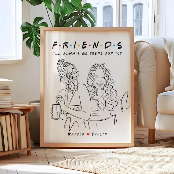 Best Friend Line Art Gift Custom Bestie Portrait Friendship Drawing From Photo Unique Birthday Soulmate Roommate Colleague Keepsake