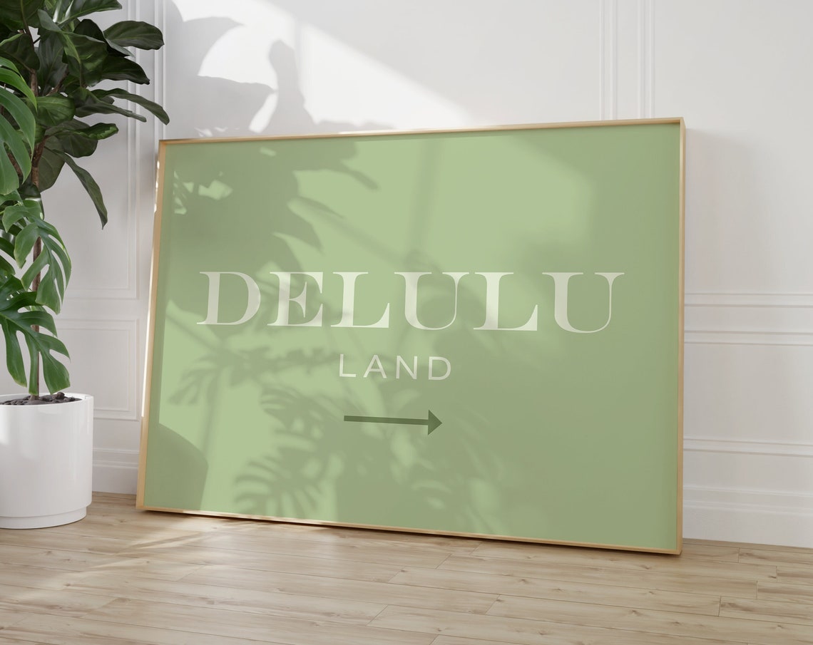Delulu Land Arrow Funny Retro Green Y2k Horizontal Wall Poster