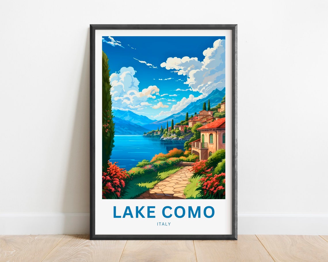 Lake Como Italy Lakeside Garden Path Cypress Trees Travel Poster
