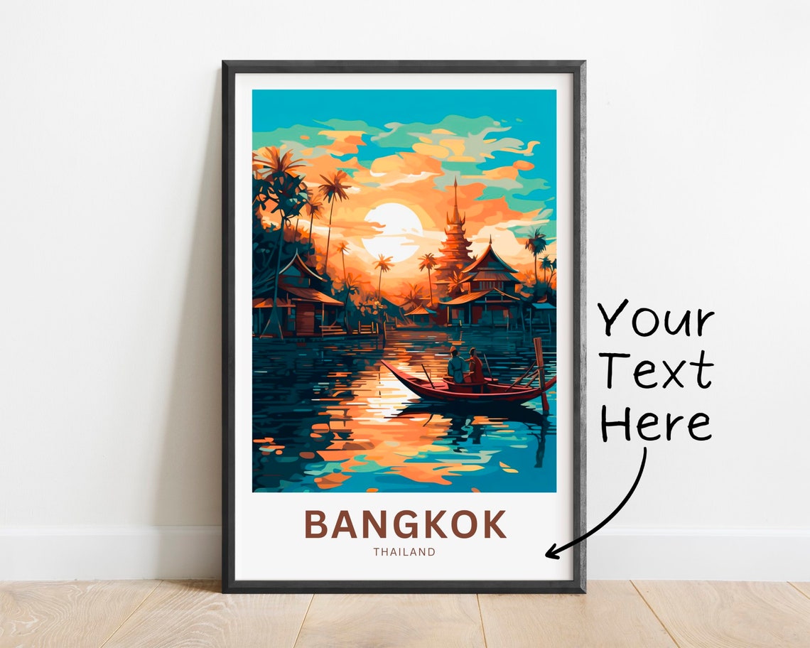 Personalized Bangkok Thailand Sunset River Boat Custom Text Poster