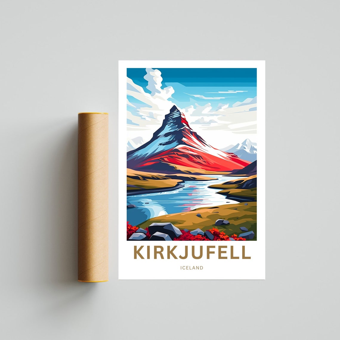 Kirkjufell Iceland Travel Poster Bold Peak Glacier River Art - Image 4