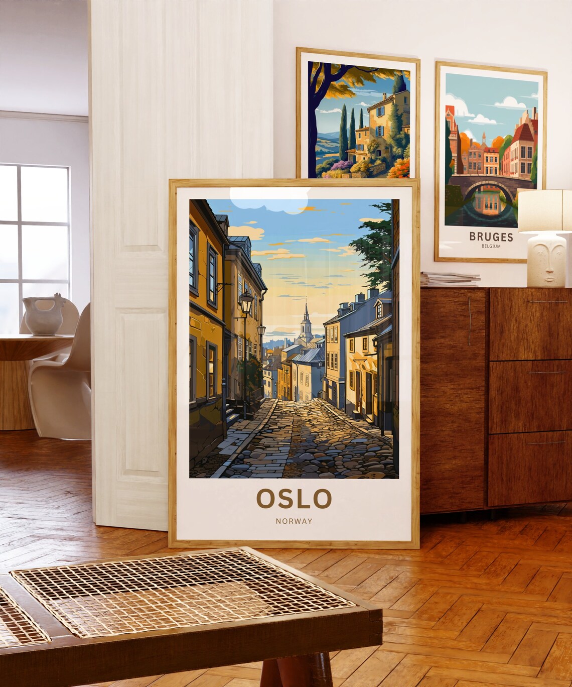 Oslo Norway Golden Sunset Old Town Cobblestone Street Poster - Image 5