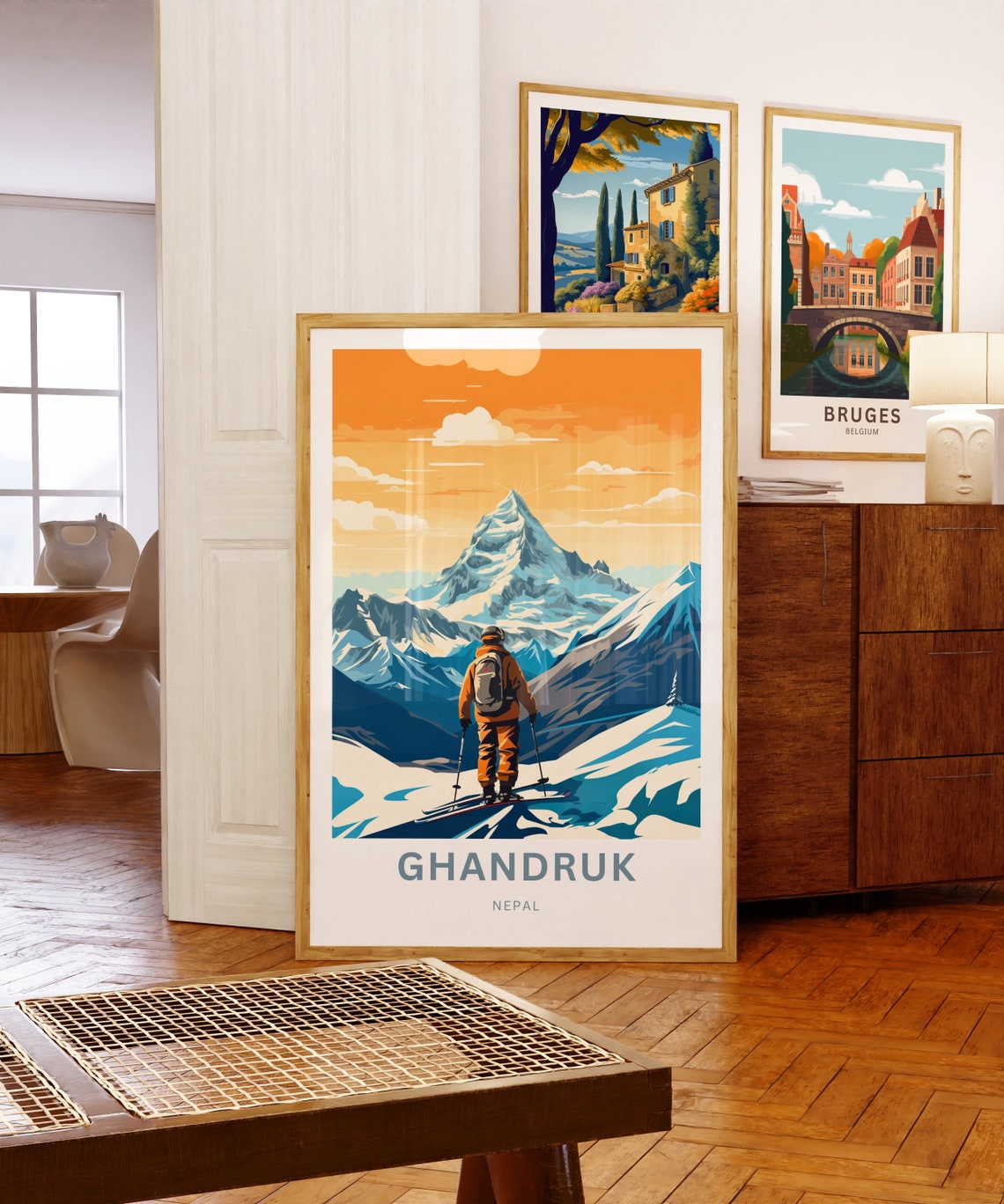 Personalized Ghandruk Nepal Skier Snow Peak Sunset Mountain Poster - Image 5