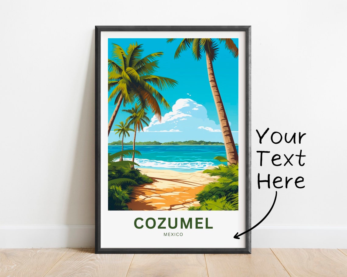Personalized Cozumel Mexico Palm Beach Custom Art Travel Poster