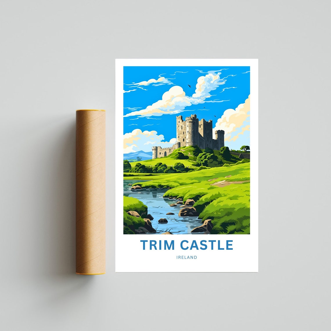 Personalized Trim Castle Ireland Keep Rocky River Scene Gift Poster - Image 4