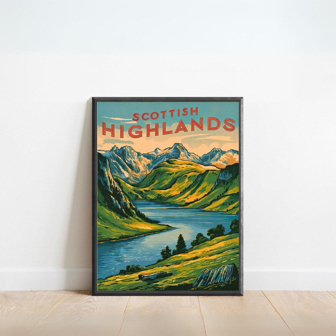 Scottish Highlands Vintage Green Loch Valley Travel Art Poster