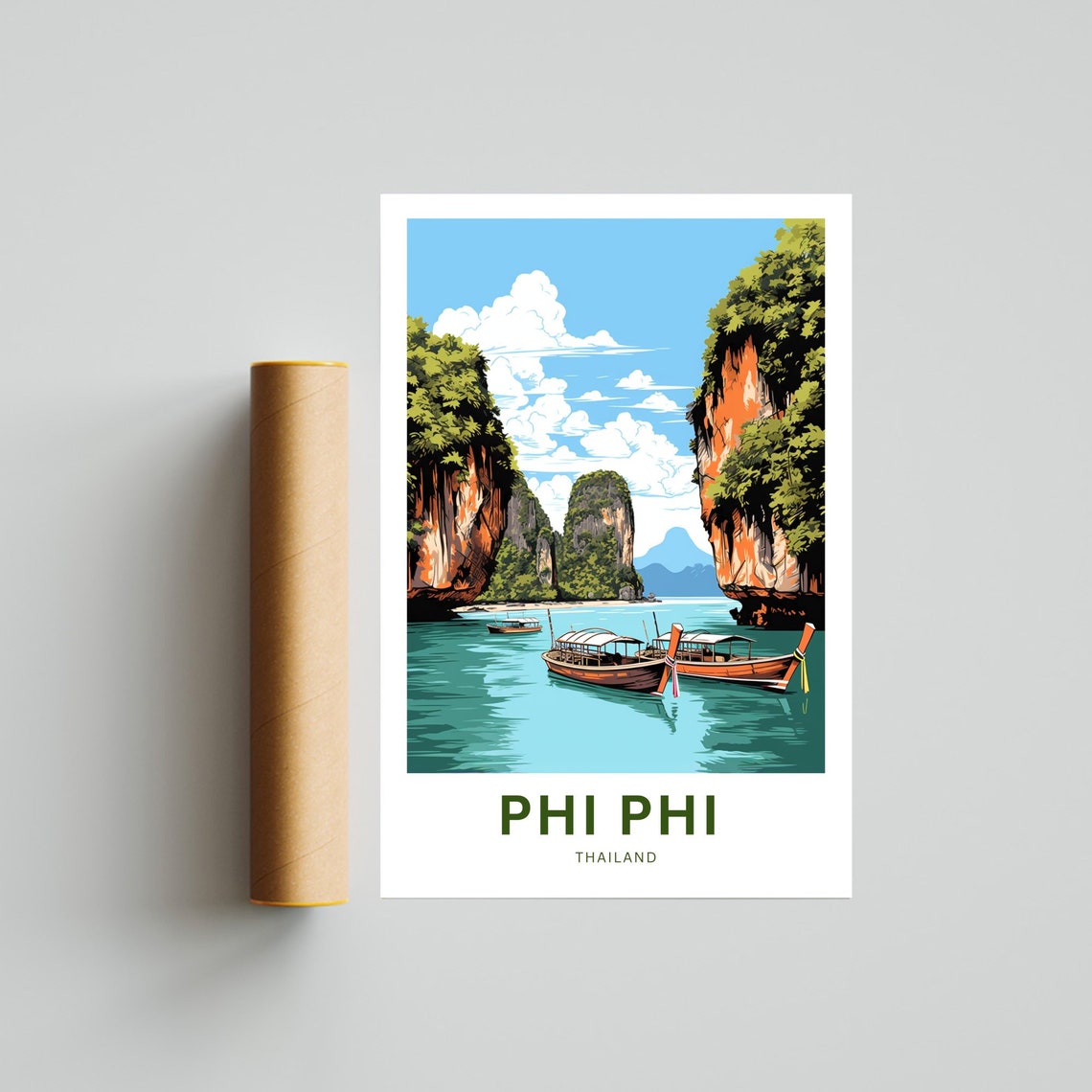 Phi Phi Thailand Towering Limestone Cliffs Longtail Boats Poster - Image 4