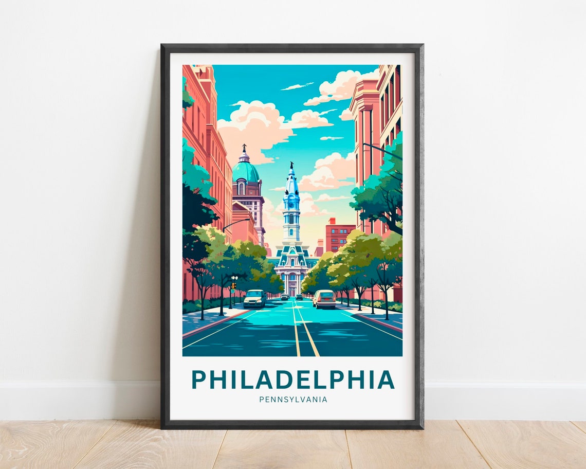 Philadelphia Pennsylvania City Hall Blue Sky Street View Poster