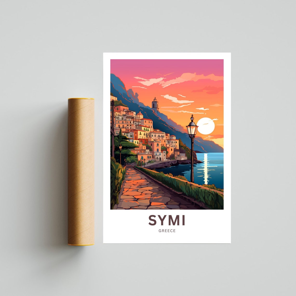 Symi Greece Sunset Promenade Harbor Path Greek Island Travel Poster - Image 4