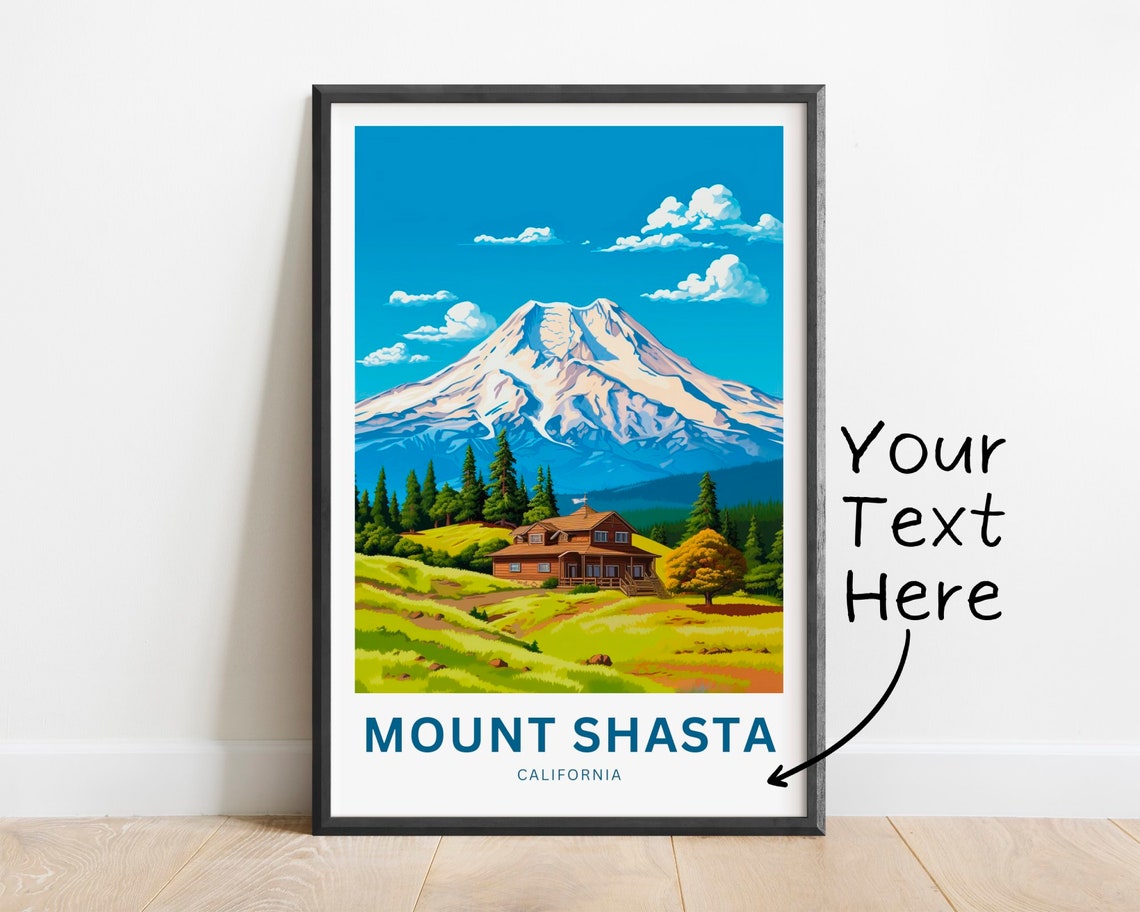 Personalized Mount Shasta California Snowy Peak Log Cabin Poster
