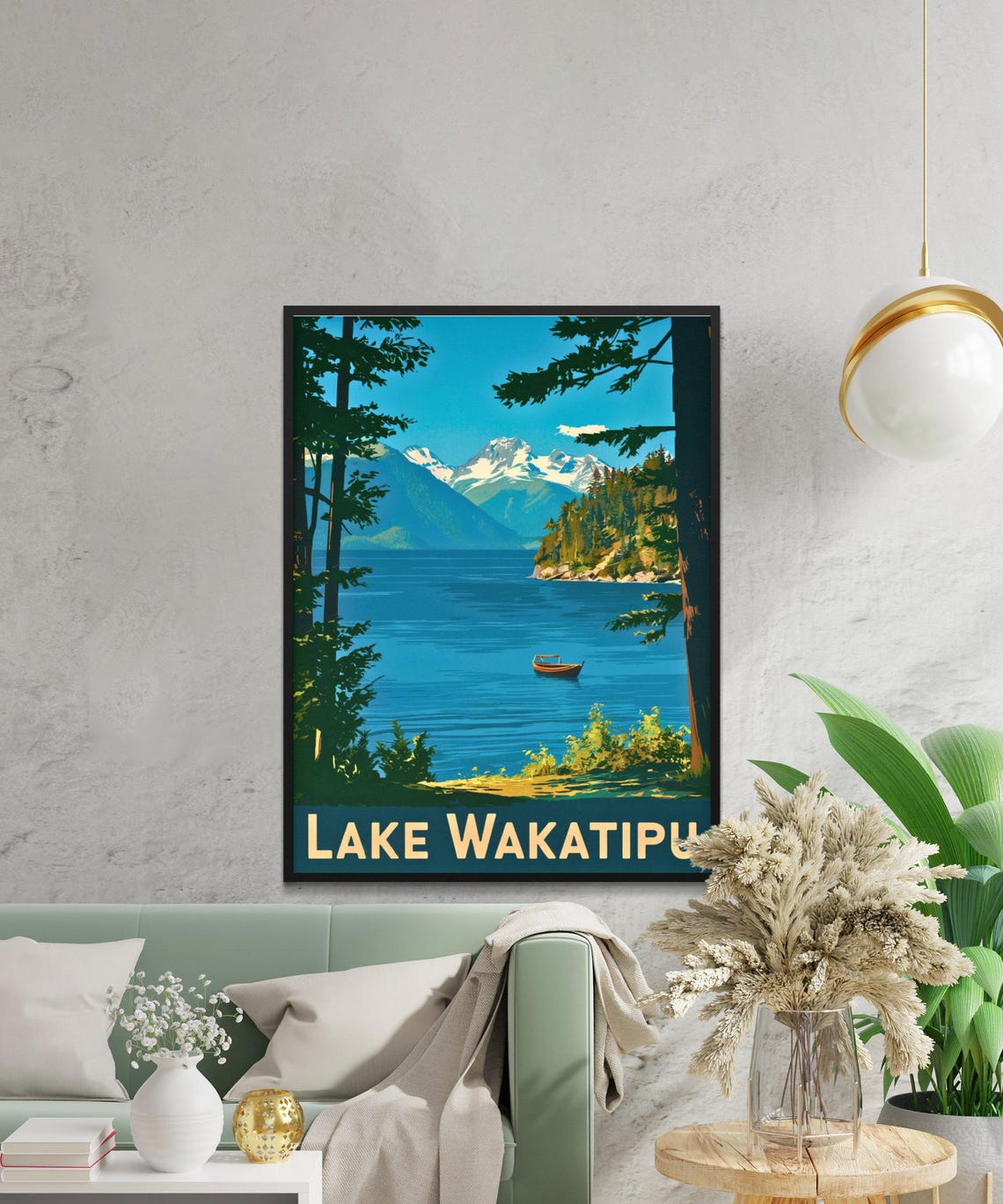 Lake Wakatipu Vintage Travel Poster Wakatipu Print New Zealand Wall Art Framed Gift New Zealand Present - Image 4