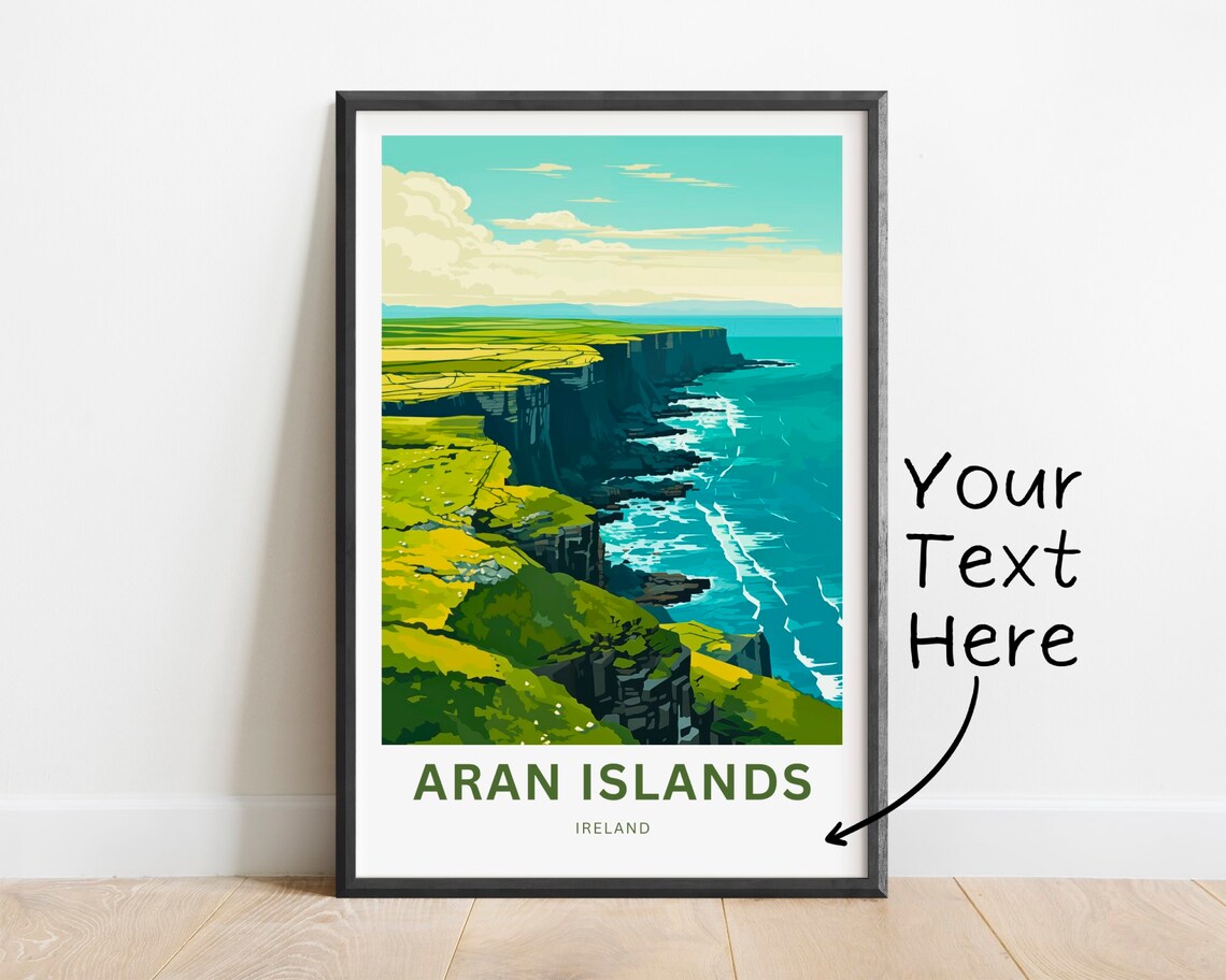 Aran Islands Ireland Teal Sky Limestone Cliff Coastline Poster