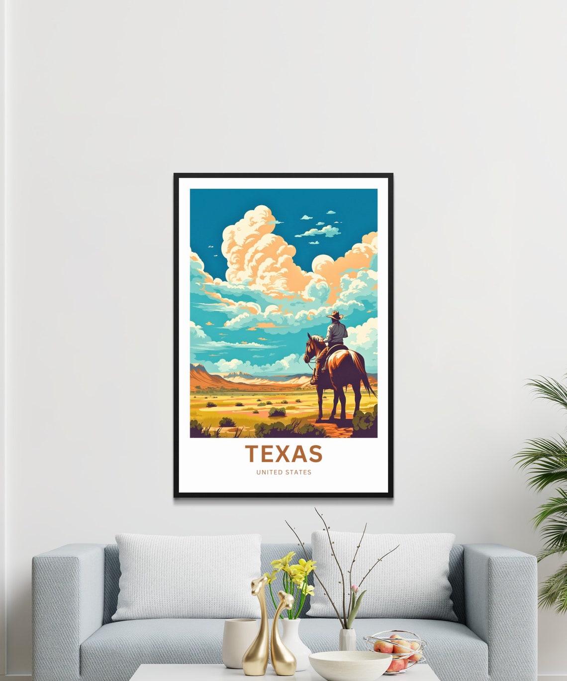 Texas Cowboy Desert Scene Custom Text Personalized Travel Poster - Image 3