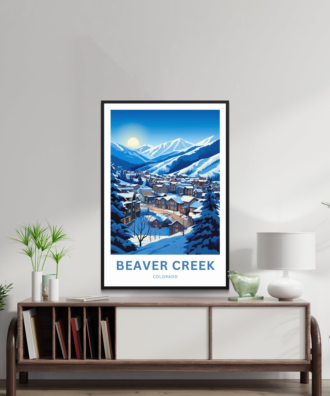 Beaver Creek Colorado Snowy Village Moonlit Winter Ski Poster - Image 2