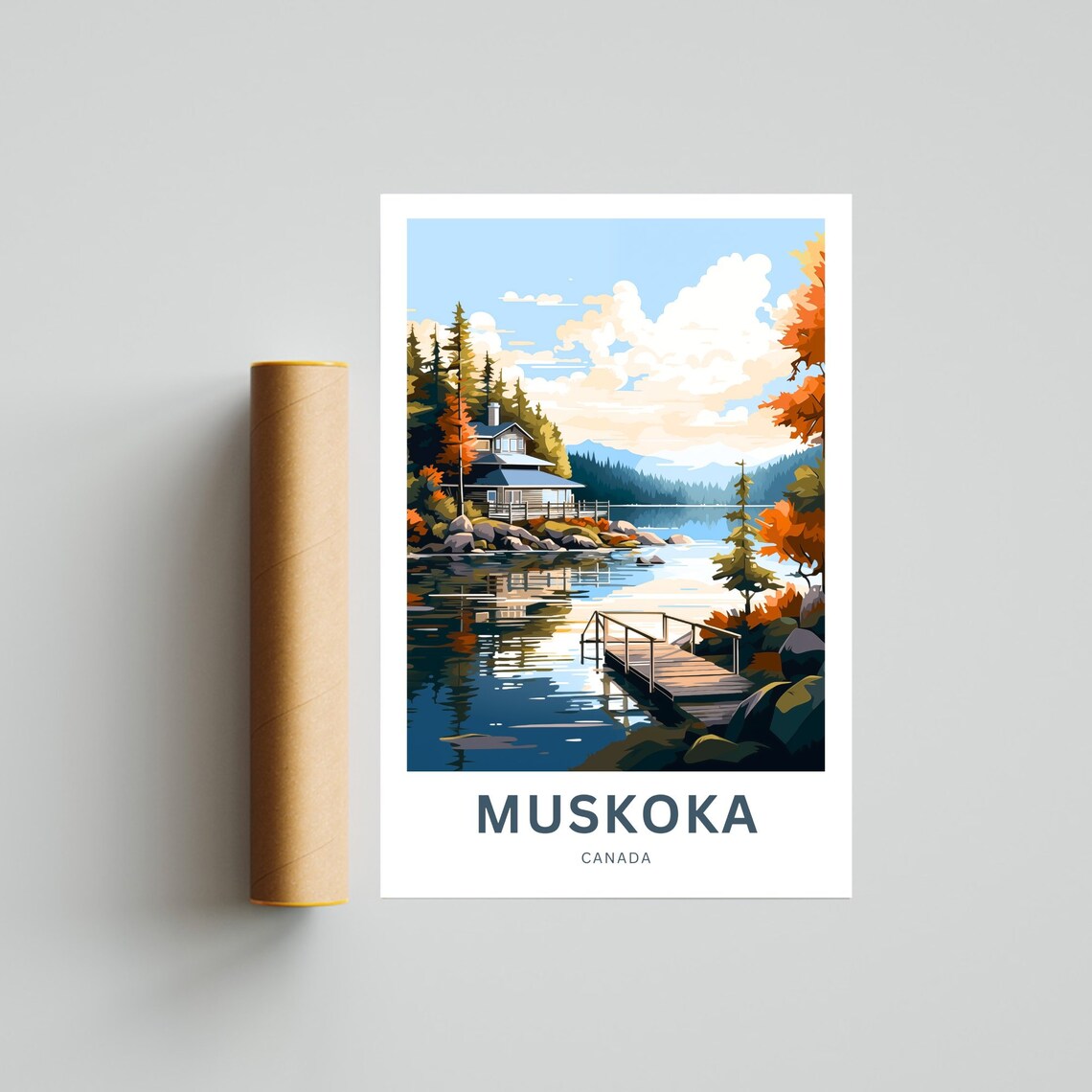 Muskoka Canada Autumn Lake Cottage Personalized Text Travel Poster - Image 4