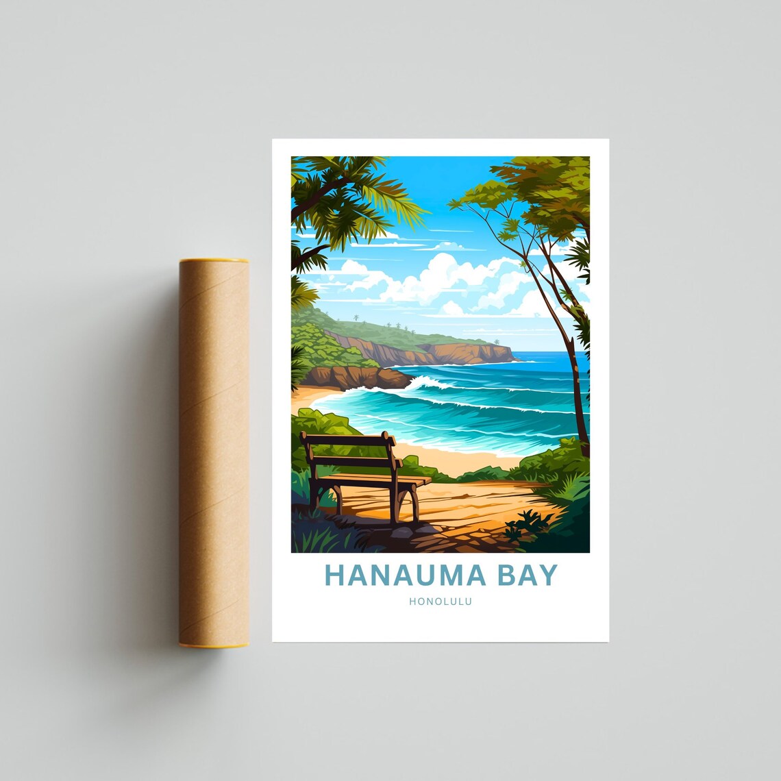 Hanauma Bay Honolulu Tropical Beach Cove Waves Travel Poster - Image 4