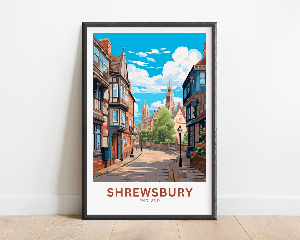Shrewsbury Tudor Street Historic Town England Heritage Poster
