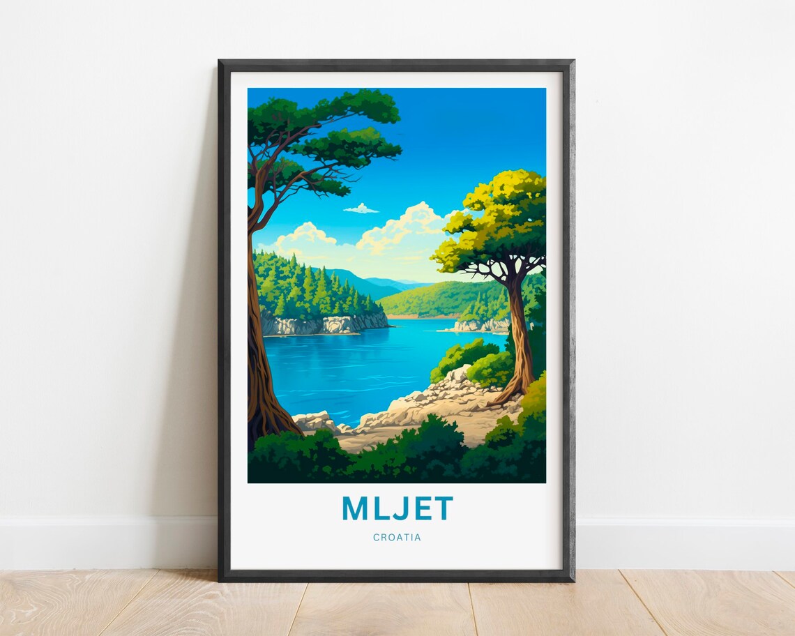 Mljet Croatia Blue Cove Pine Trees Island View Travel Poster