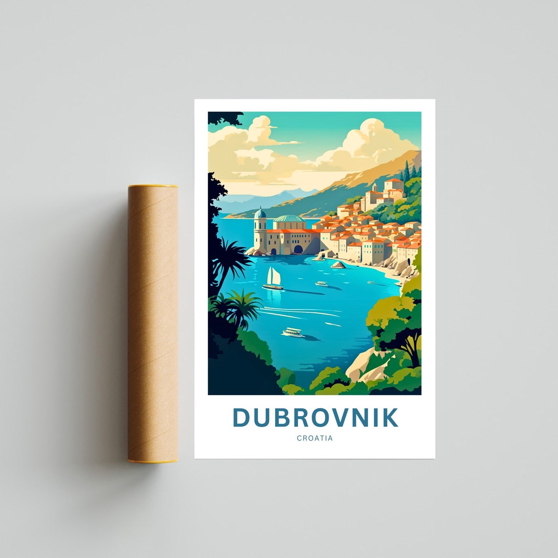 Dubrovnik Croatia Personalized Old Town Harbor Sailboats Custom Poster - Image 4
