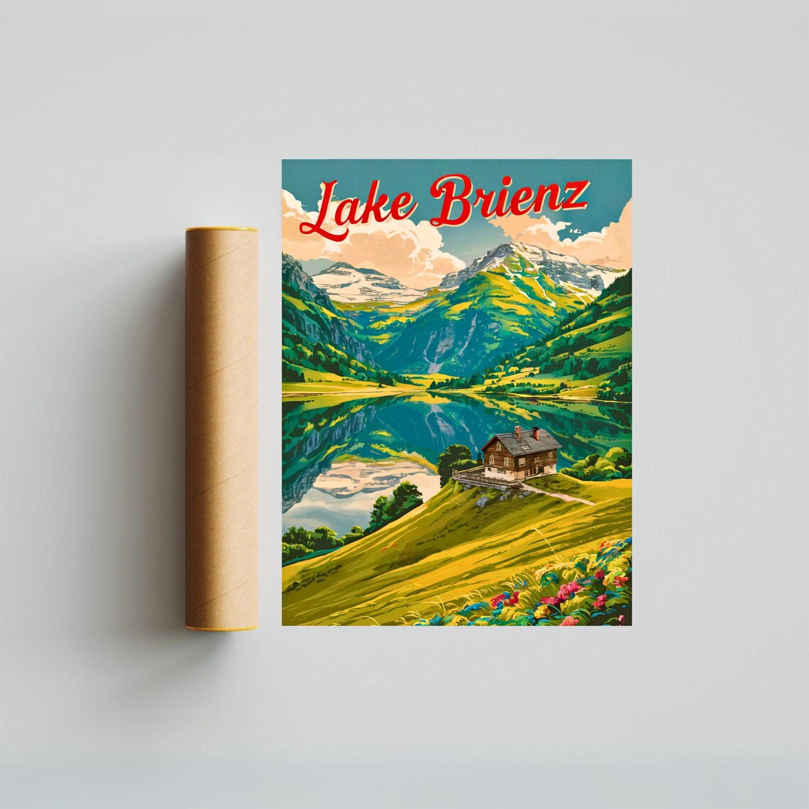 Lake Brienz Hilltop Chalet Mirror Lake Vintage Travel Poster - Image 2
