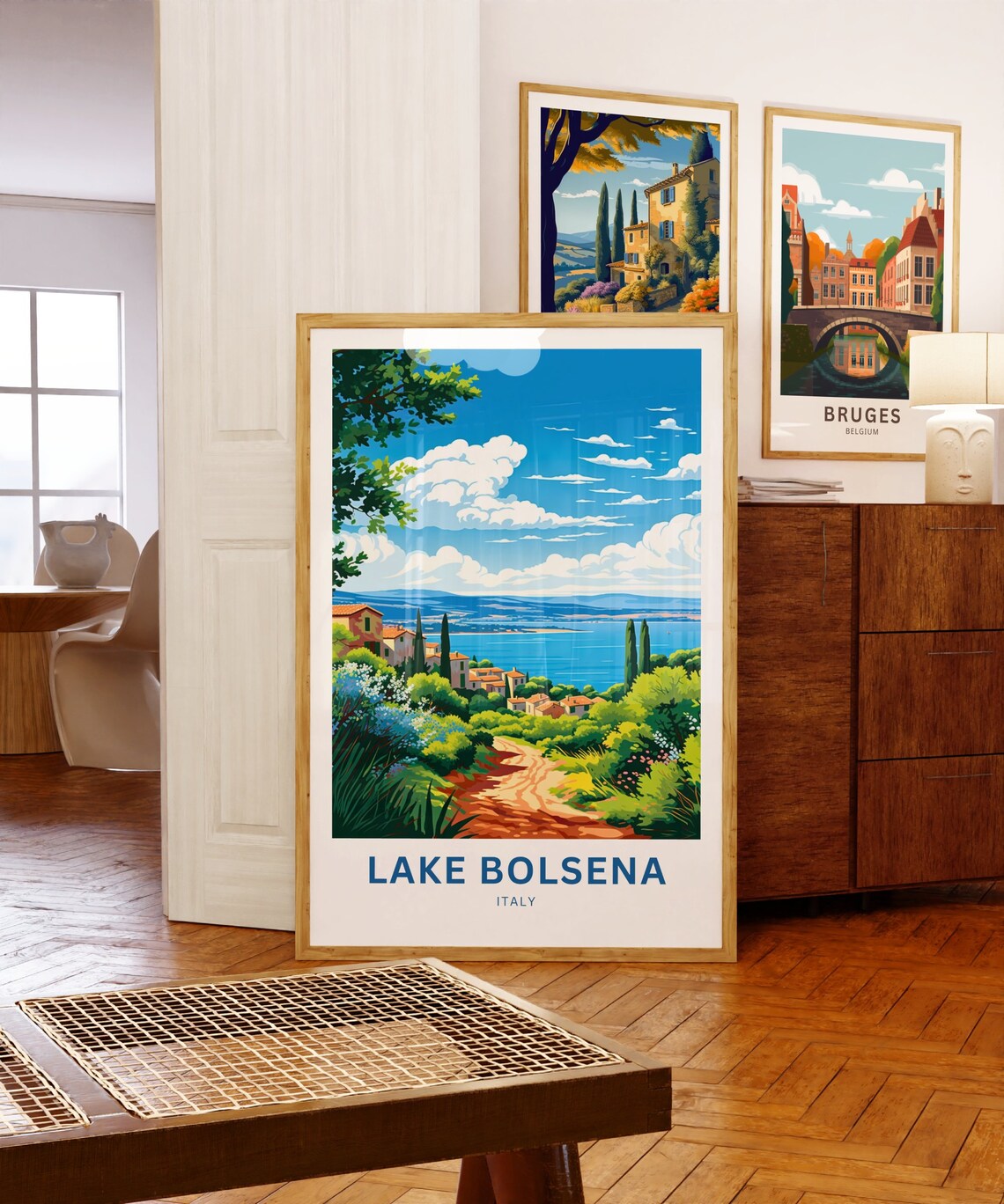 Lake Bolsena Italy Hillside Village Red Road Vista Travel Poster - Image 5