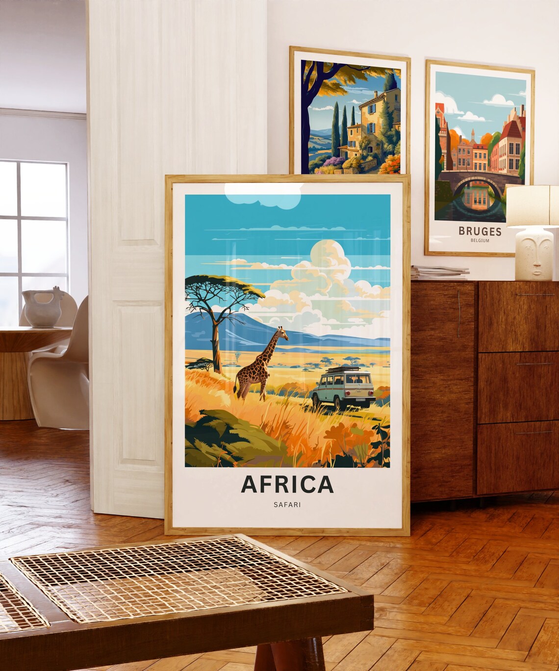Africa Safari Poster with Giraffe and Jeep on the Golden Savanna - Image 5