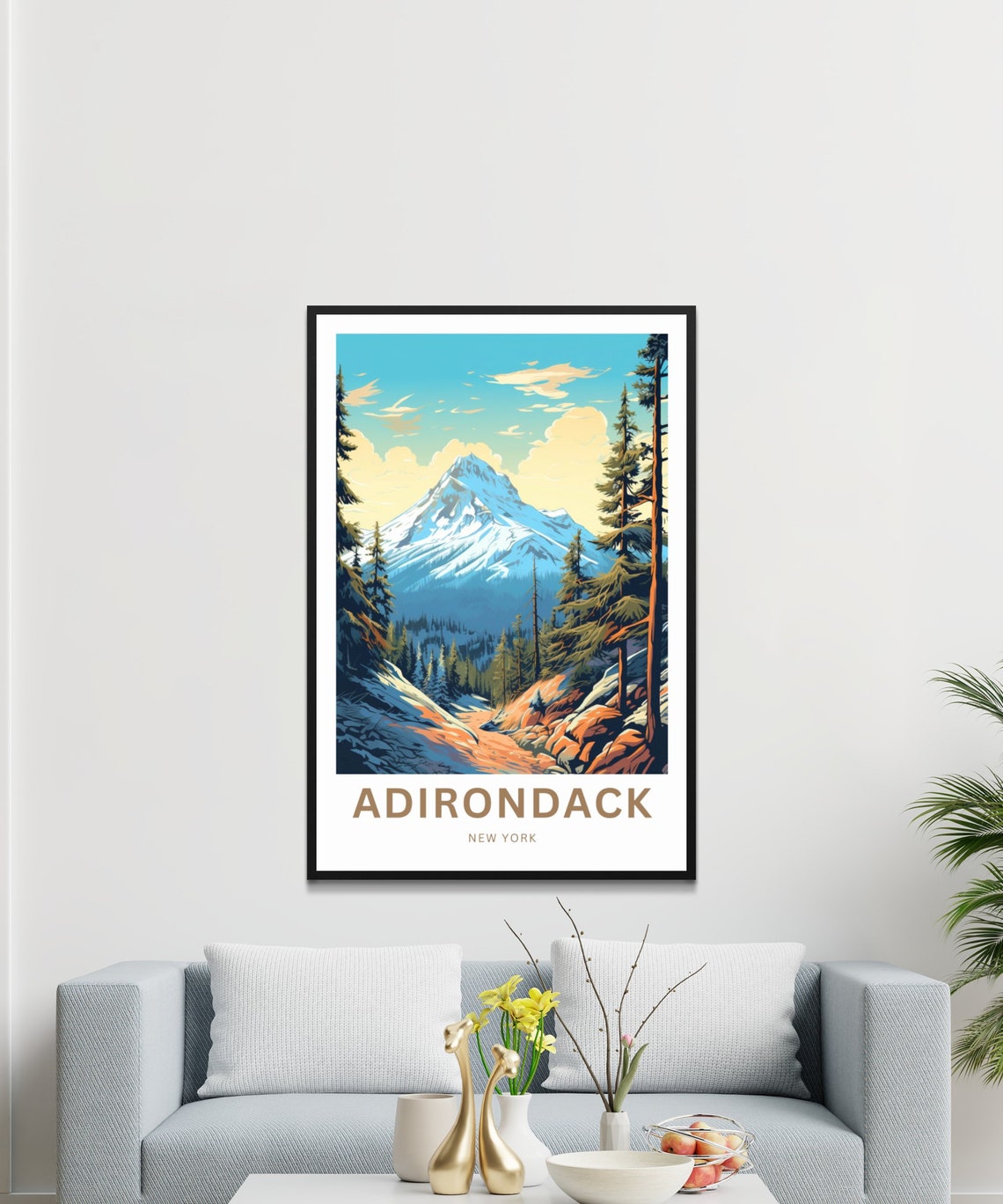 Adirondack New York Snowcapped Mountain Trail Custom Text Poster - Image 3