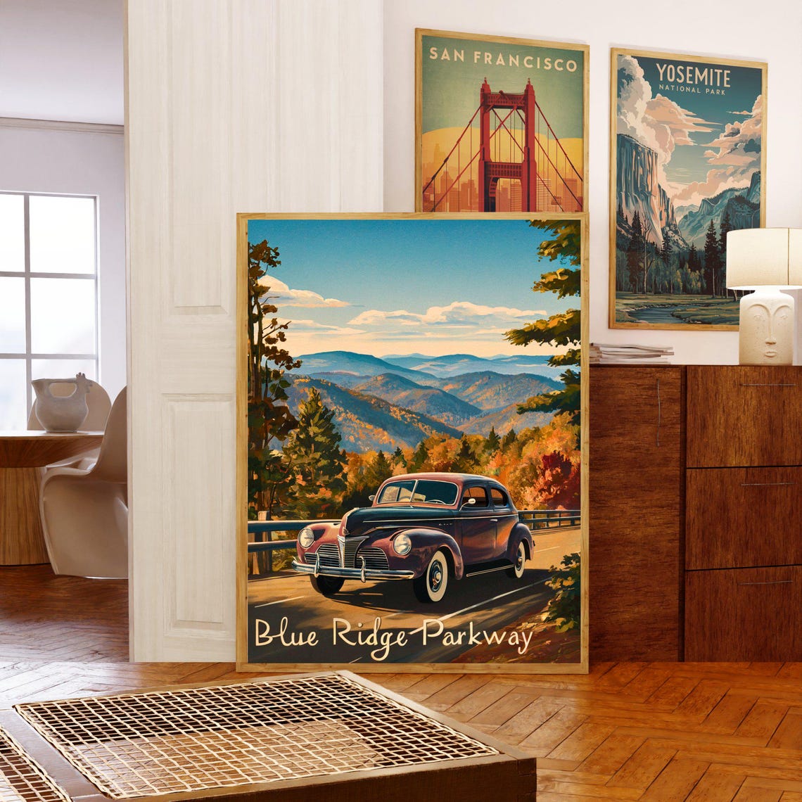 Blue Ridge Parkway Golden Vintage Classic Car Scenic Travel Poster - Image 5