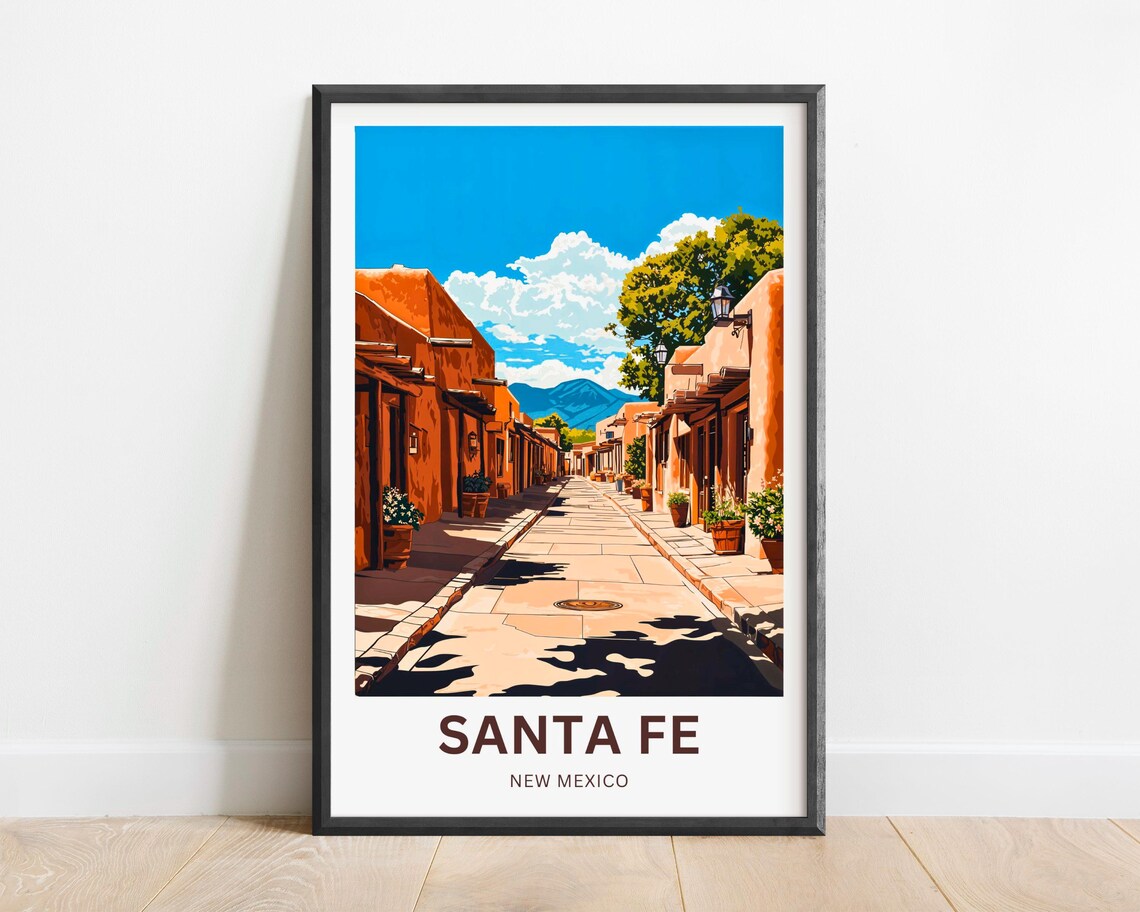 Santa Fe Adobe Street Vintage Travel Poster Southwest Desert Home Decor