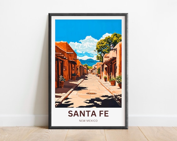Santa Fe Adobe Street Vintage Travel Poster Southwest Desert Home Decor