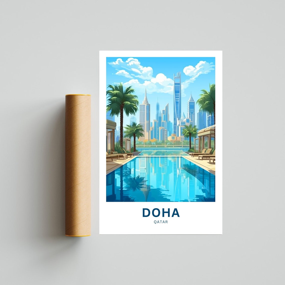 Doha Qatar Modern Skyline Resort Pool Custom Text Travel Poster - Image 4