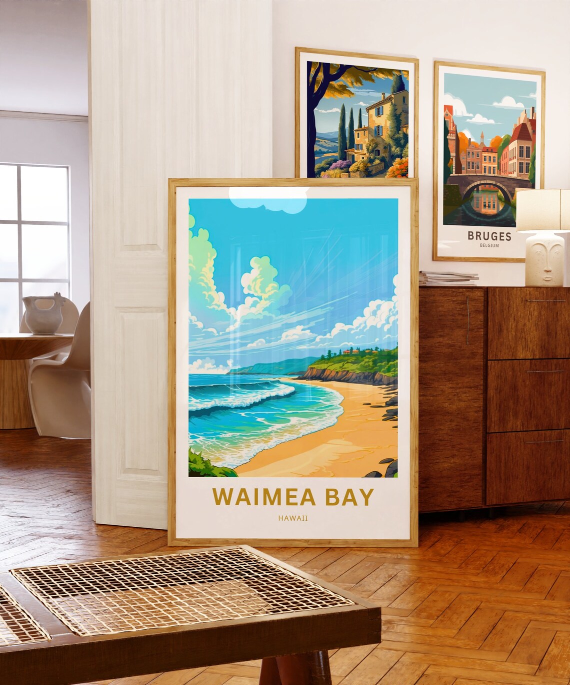 Waimea Bay Hawaii Golden Beach Waves Cliffs Scene Travel Poster - Image 5