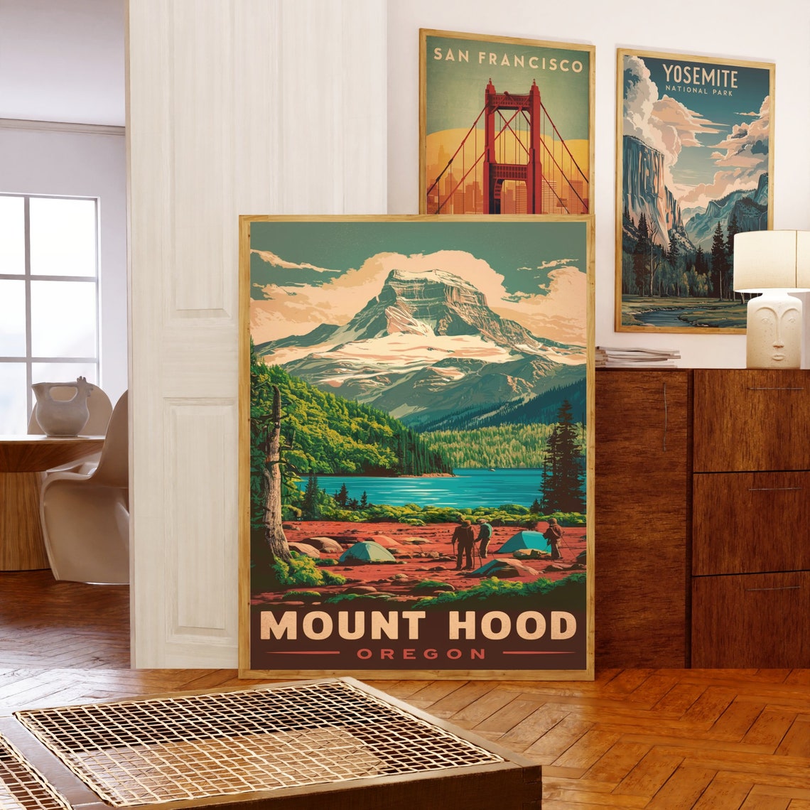 Mount Hood Oregon Vintage Travel Poster Mountain Lake Campsite Art - Image 5