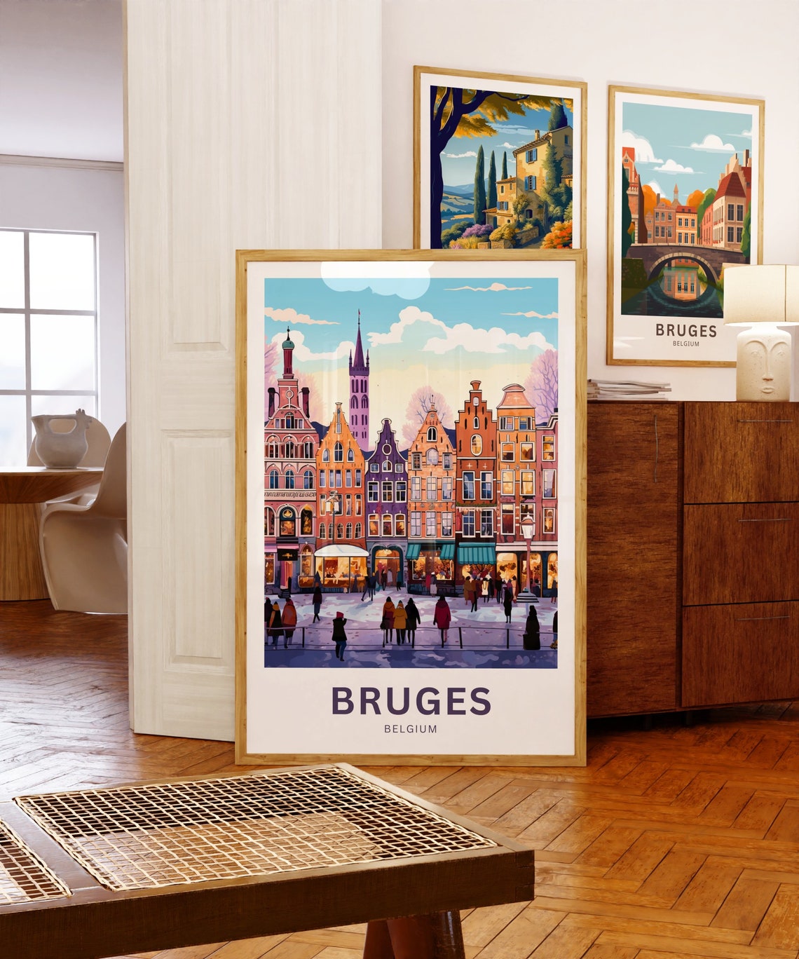Personalized Bruges Belgium Winter Square Custom Vintage Travel Poster - Image 5