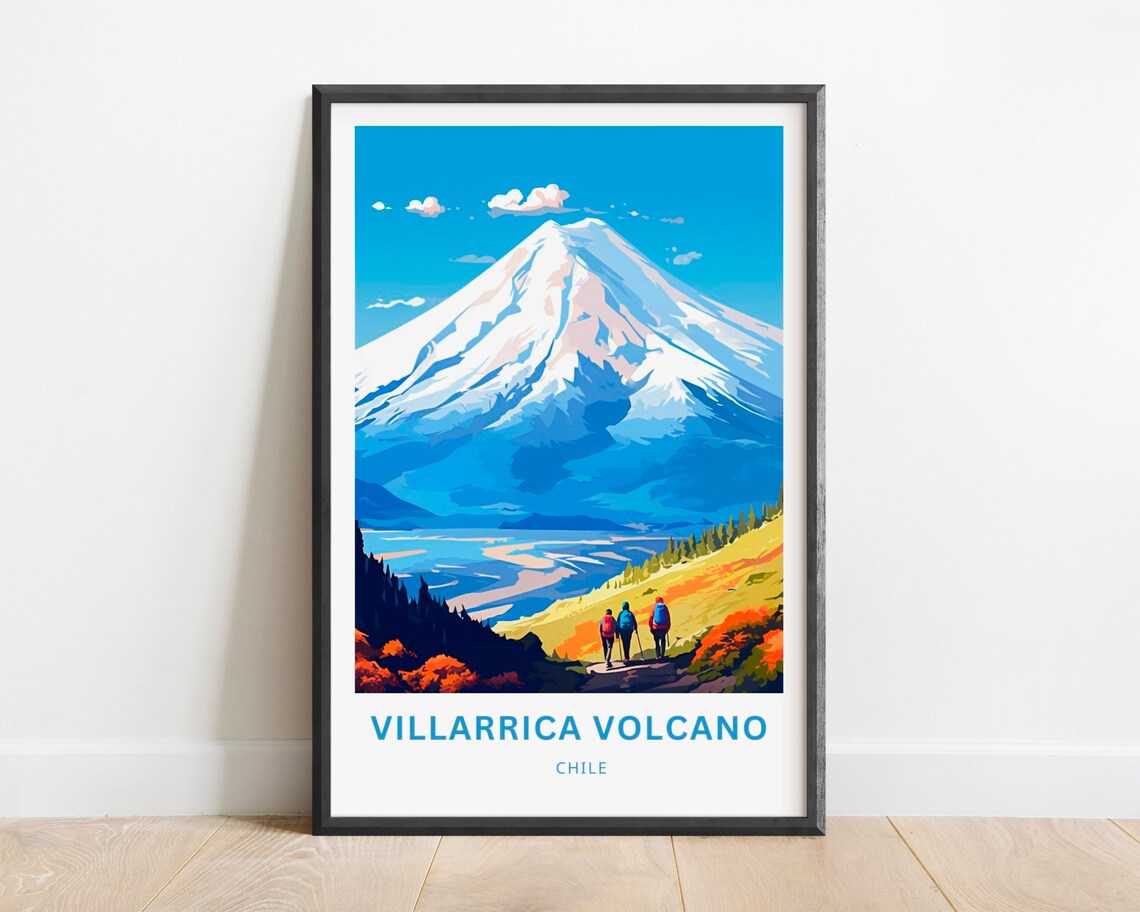 Villarrica Volcano Chile Travel Poster, Wall Art Print