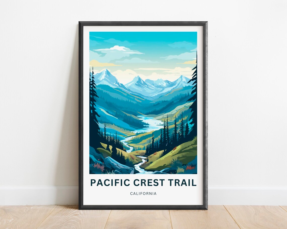 Pacific Crest Trail California Blue Mountain Valley Vintage Travel Poster