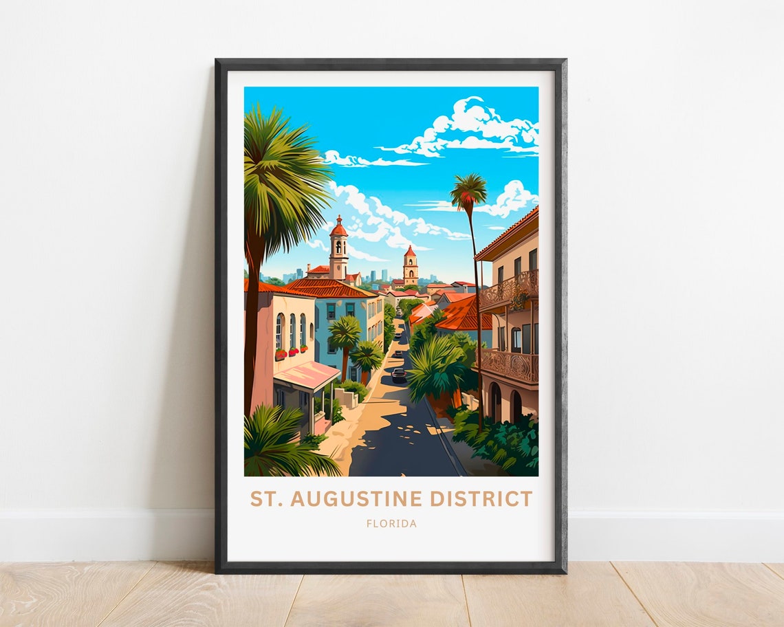 Saint Augustine District Florida Historic Palms Old Town Travel Poster
