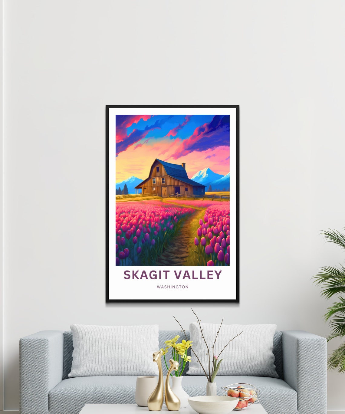 Skagit Valley Washington Barn Tulips Personalized Sunset Poster - Image 4