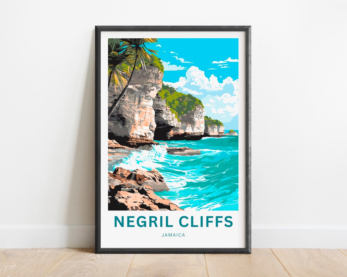 Negril Cliffs Travel Print Negril Cliffs Poster Jamaica Wall Art Framed Present Gift United States Present