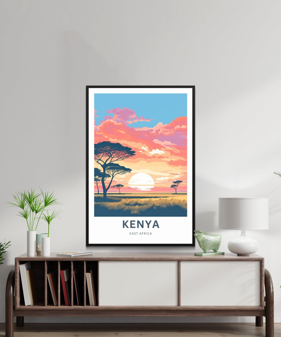 Kenya East Africa Golden Plains Acacia Sunset Vintage Travel Poster - Image 2