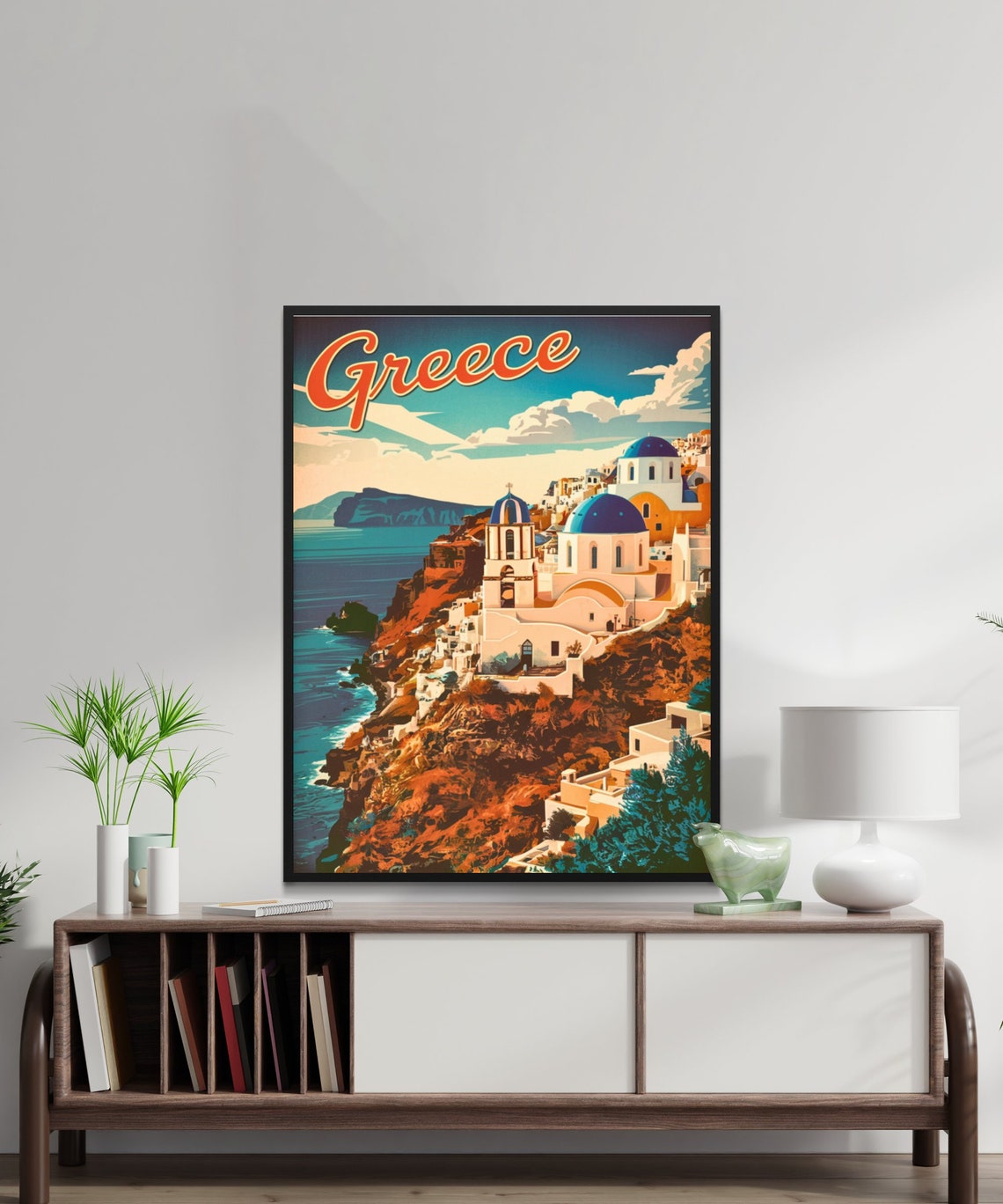 Greece Santorini Whitewashed Village Sea View Vintage Travel Poster - Image 3
