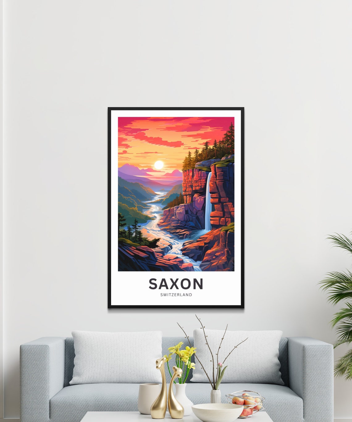 Saxon Switzerland Sunset Waterfall Canyon Custom Text Poster - Image 3
